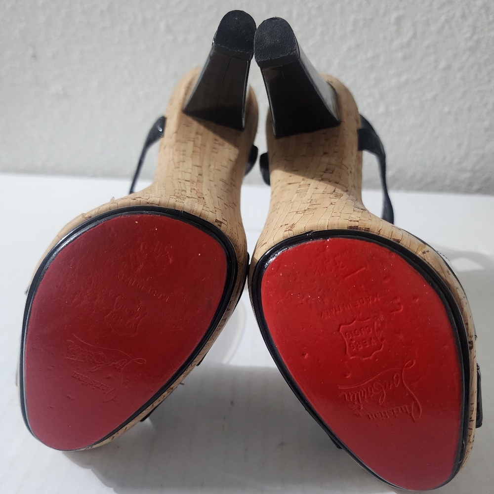 Christian Louboutin Black Patent Leather and Cork Platform Heels Size 38.5 - Picture 7 of 9